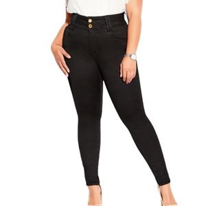Avenue Chic Denim 22 Asha High Rise Ankle Grazer Black Skinny Jeans Distressed